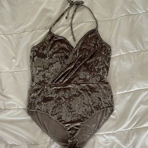 Plus size faux crushed velvet body suit